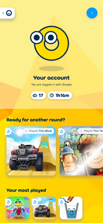 Poki account page on a phone