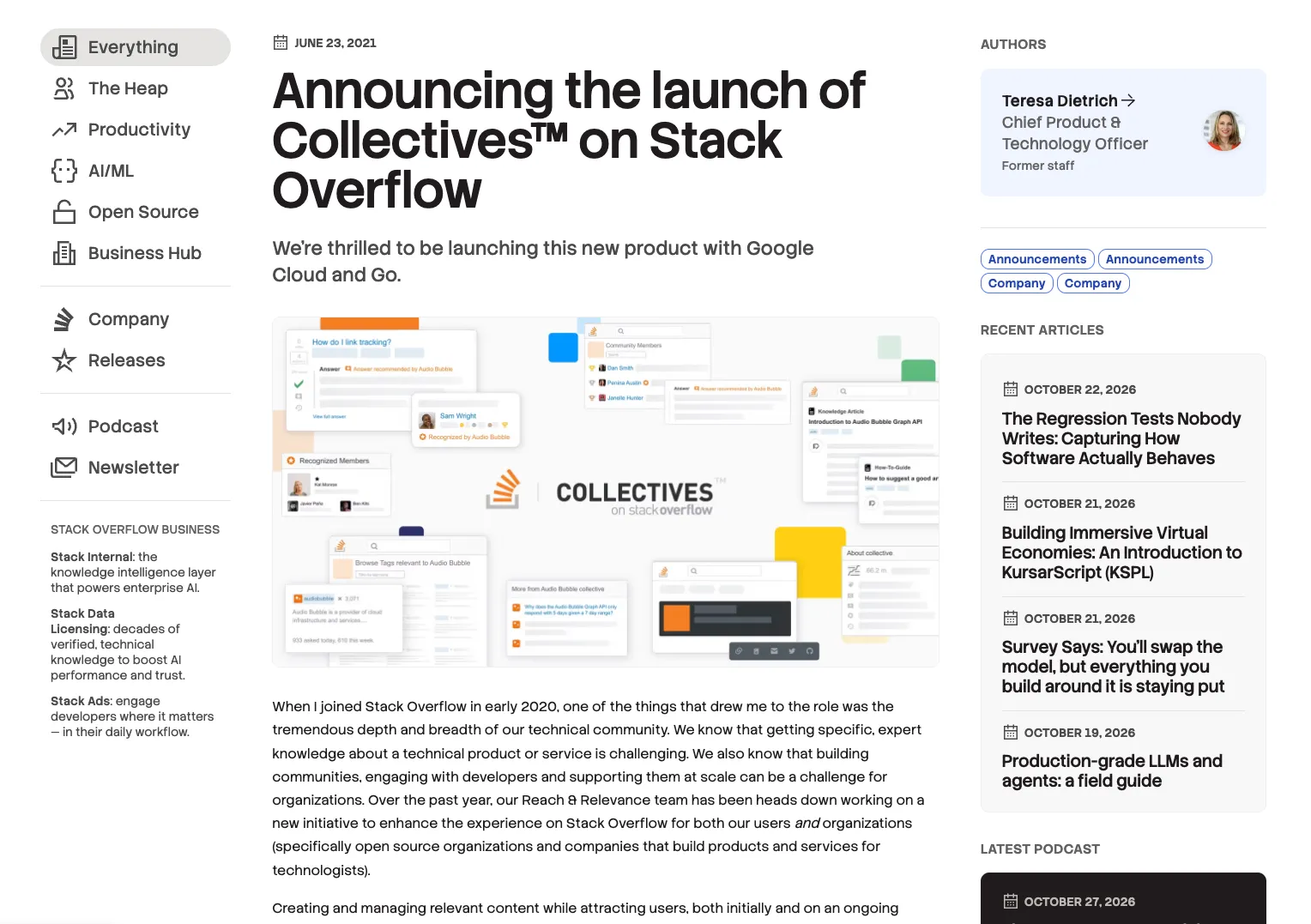 Stack Overflow blog post announcing Collectives
